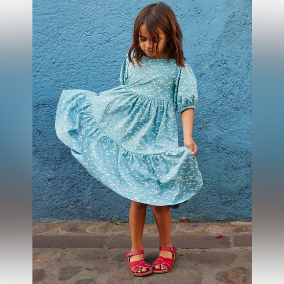 Tea Collection - Flowy Tiered Midi Dress - Mexican Hat Floral in Blue - Picture 1 of 12